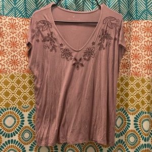 AEO Soft and Sexy Purple Top with Laser Cut Floral Neckline